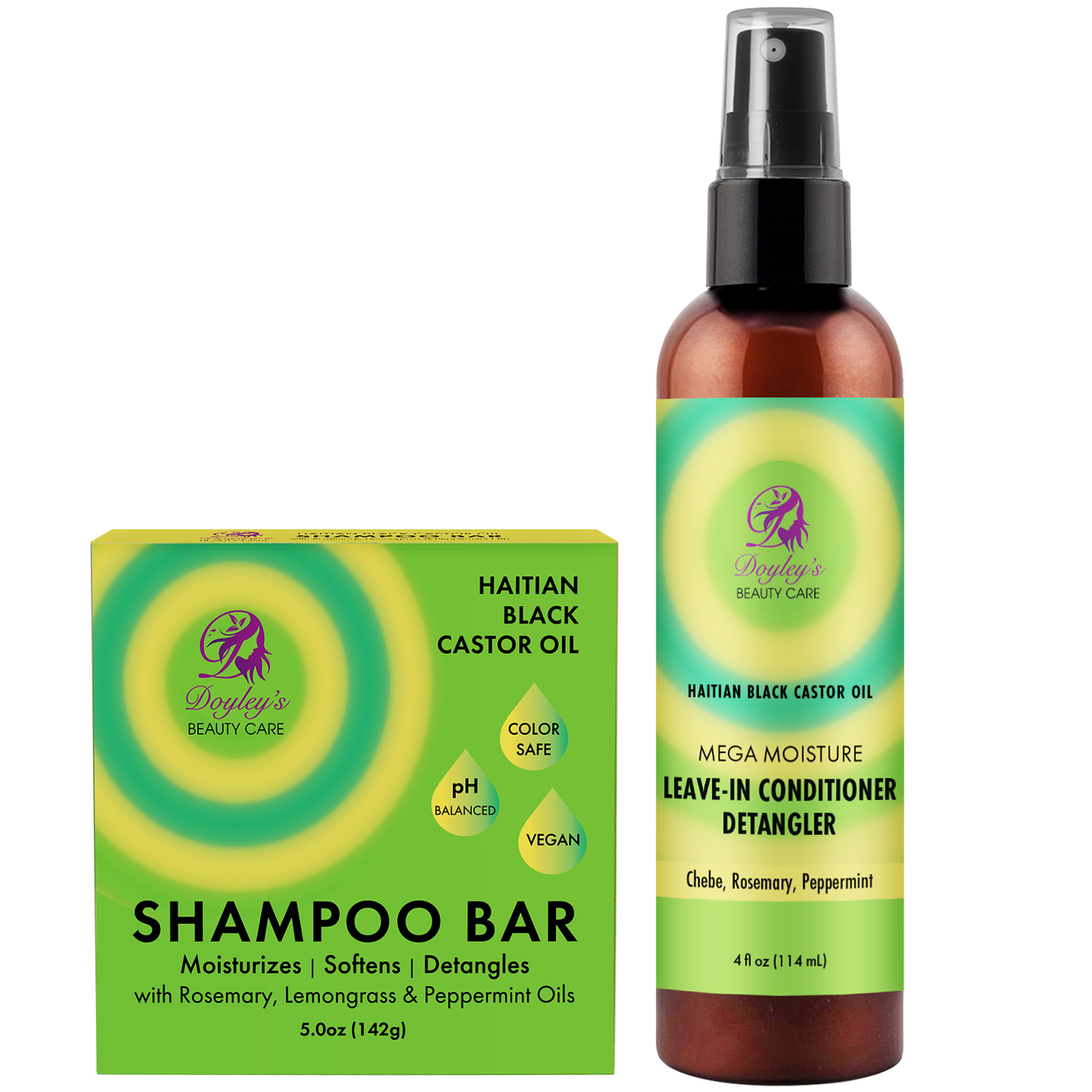Doyley's Haitian Black Castor Oil Shampoo Bar 5oz and Leave-In Detangler 4oz Bundle