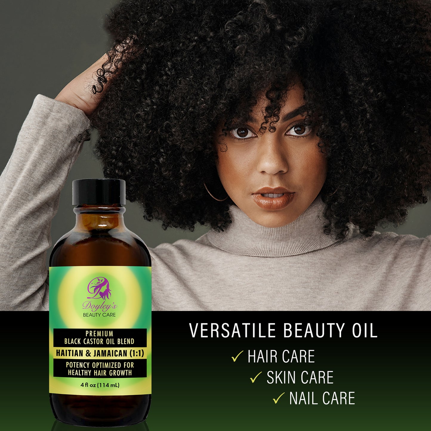 Doyley's Beauty Care Premium Haitian and Jamaican Black Castor Oil 1:1 Blend 4oz hair, skin, nail care