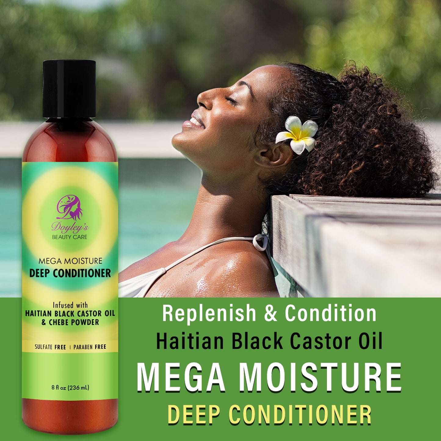 Doyley's Haitian Black Castor Oil Mega Moisture Deep Conditioner 8oz lifestyle replenish and condition