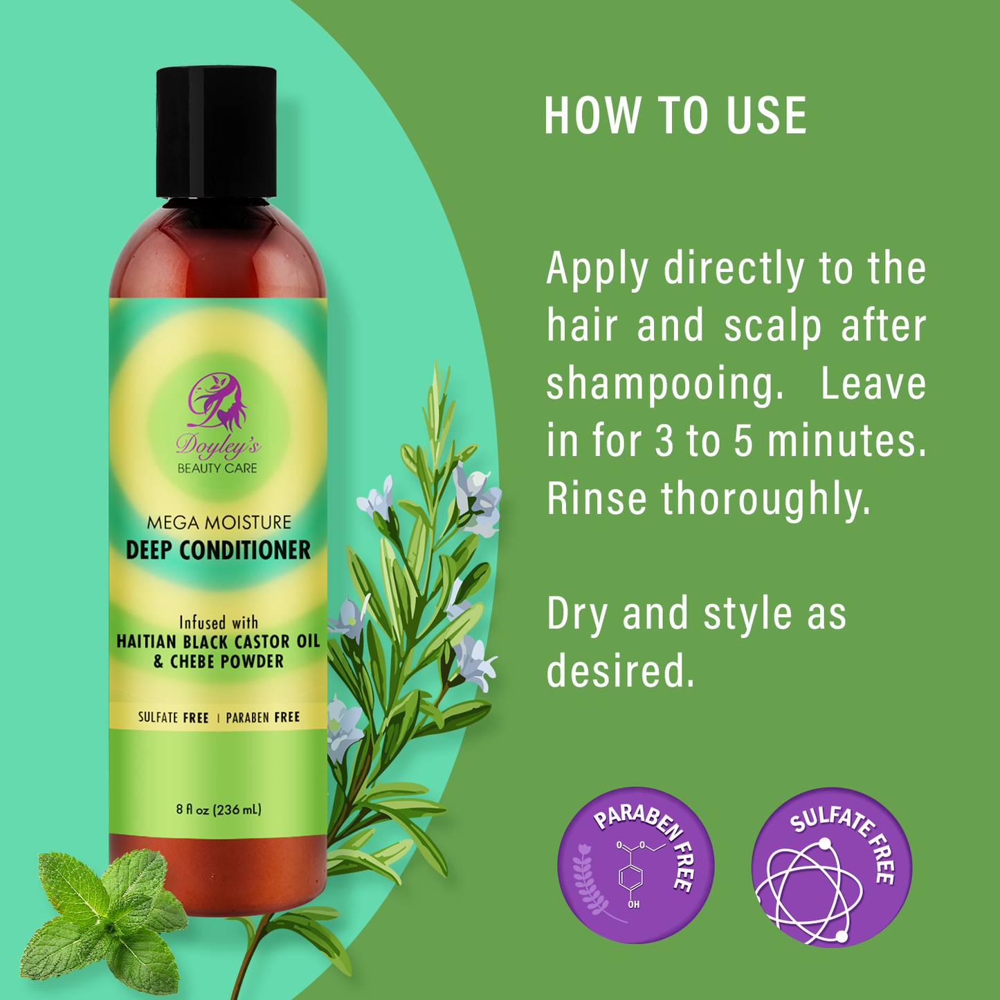 Haitian Black Castor Oil Shampoo Bar 5oz & Mega Moisture Deep Conditioner 8oz Bundle