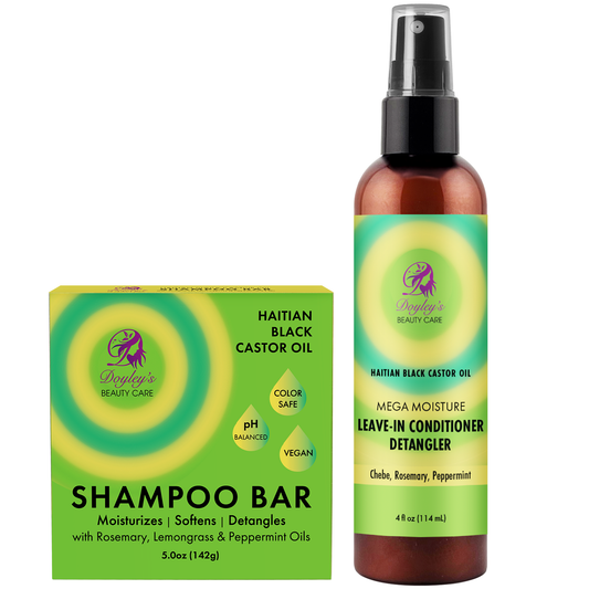Doyley's Haitian Black Castor Oil Shampoo Bar 5oz and Leave-In Detangler 4oz Bundle