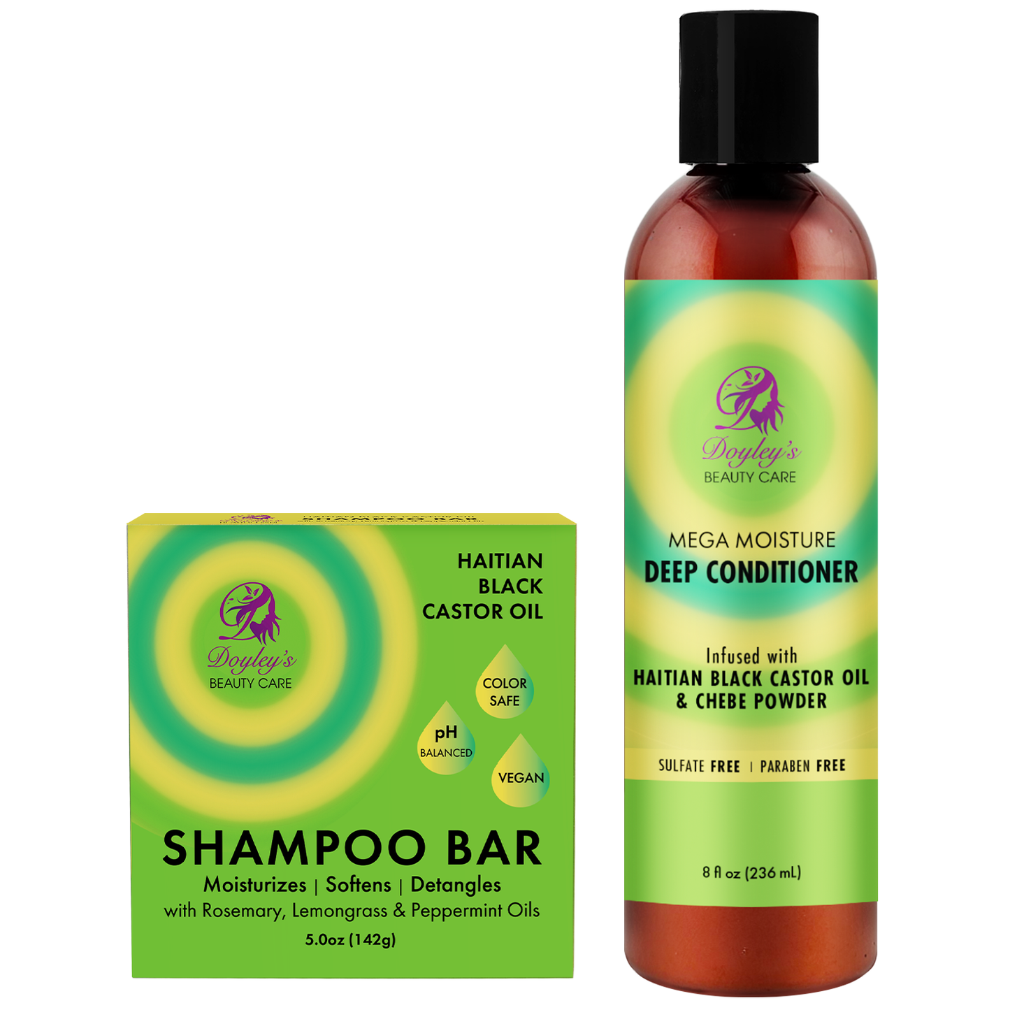 Haitian Black Castor Oil Shampoo Bar 5oz & Mega Moisture Deep Conditioner 8oz Bundle