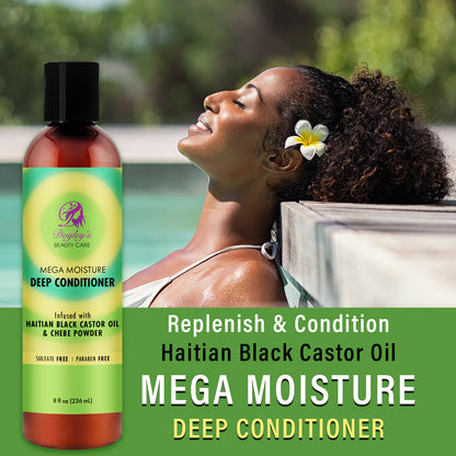 Doyley's Haitian Black Castor Oil Mega Moisture Deep Conditioner 8oz lifestyle replenish and condition